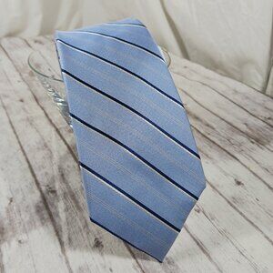 DKNY Men's Silk Necktie Light Blue w/Navy White Diagonal Stripes NWT 60x3"